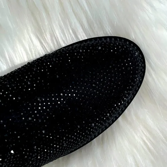 Italina Black Metallic Glitter Rhinestone Low Heel Comfy Slip-On Ankle Booties