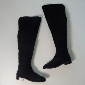 J Crew Over The Knee High Riding Boots Black Suede Leather Cuff