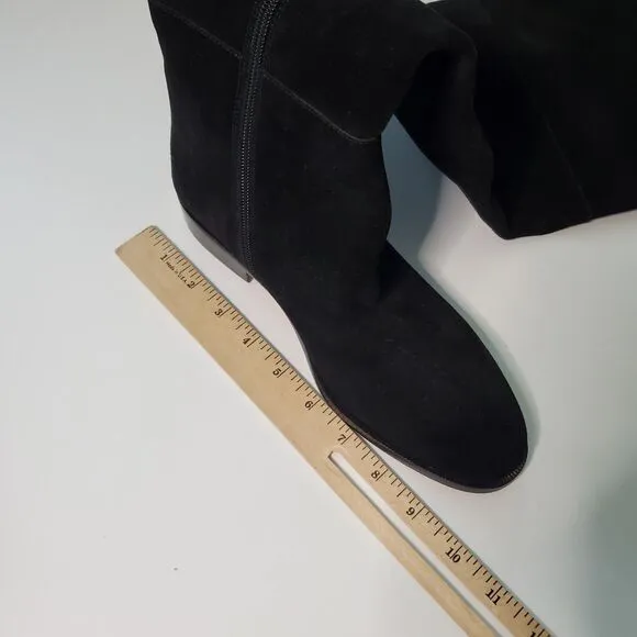 J Crew Over The Knee High Riding Boots Black Suede Leather Cuff