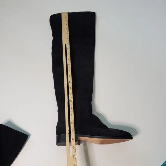 J Crew Over The Knee High Riding Boots Black Suede Leather Cuff