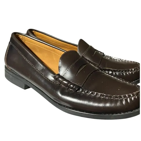 J CREW Shoes Mens 9 Brown Camden Leather Casual Penny Loafer Lace Up AV166 $158