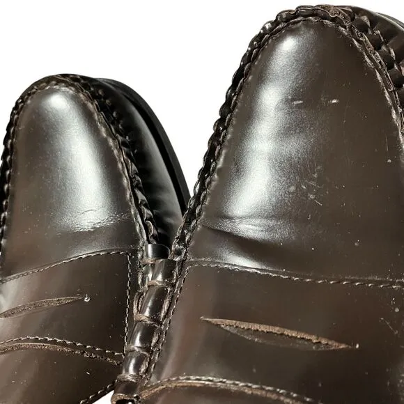 J CREW Shoes Mens 9 Brown Camden Leather Casual Penny Loafer Lace Up AV166 $158