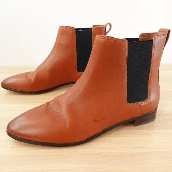 J CREW Shoes Women 9 Cognac Leather Chelsea Lexi Boot Ankle Bootie Pull On Dress