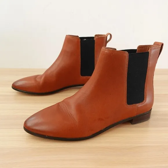J CREW Shoes Women 9 Cognac Leather Chelsea Lexi Boot Ankle Bootie Pull On Dress