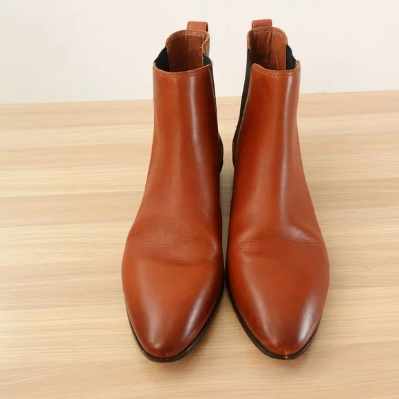 J CREW Shoes Women 9 Cognac Leather Chelsea Lexi Boot Ankle Bootie Pull On Dress