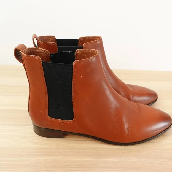 J CREW Shoes Women 9 Cognac Leather Chelsea Lexi Boot Ankle Bootie Pull On Dress