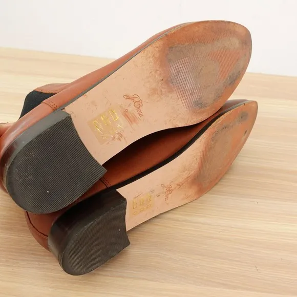 J CREW Shoes Women 9 Cognac Leather Chelsea Lexi Boot Ankle Bootie Pull On Dress