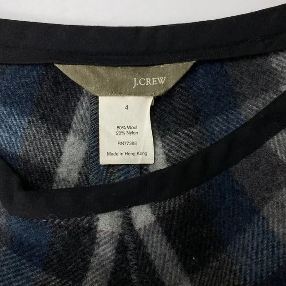 J. CREW Vintage Plaid Wool A-Line Skirt with Fringe Hem Size 4