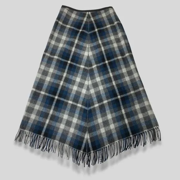 J. CREW Vintage Plaid Wool A-Line Skirt with Fringe Hem Size 4
