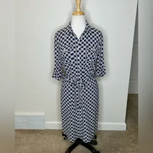 J. McLaughlin Dress Size S Knit shirt Dress Navy White Geometric