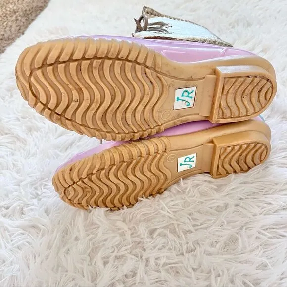 Jack Rogers Women's Chloe Metallic Rain Boot pink gold lace up size 7