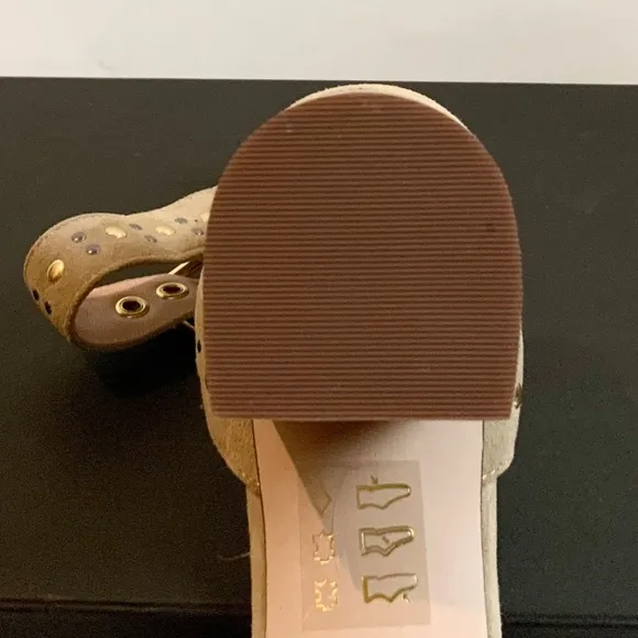 JCREW Penny Studded Suede Sandal Tan Nude Leather Ankle Strap Block Heels Pumps