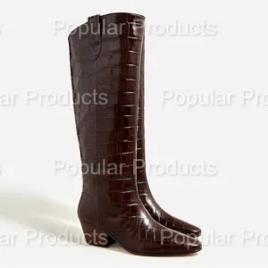 J.Crew | Piper knee-high boots in croc-embossed leather, Espresso