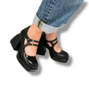 Jeffrey Campbell Black Leather Double Strap Mary Jane Platform Shoes Size 9