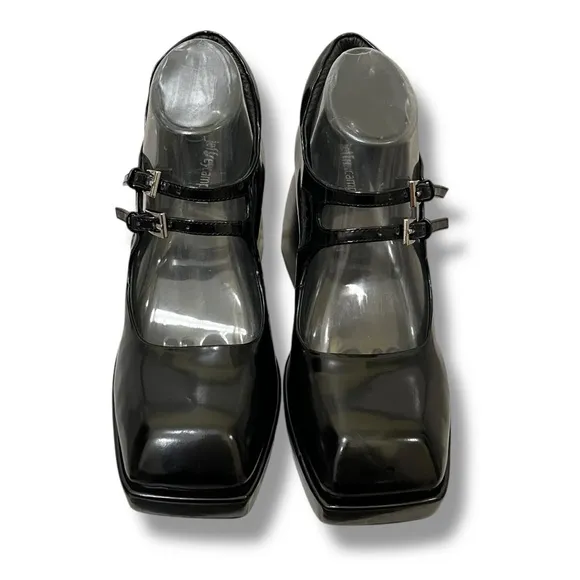 Jeffrey Campbell Black Leather Double Strap Mary Jane Platform Shoes Size 9