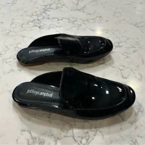 Jeffrey Campbell Black Patent Leather Open Back Slip On Almond Toe Mules Shoes 6