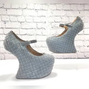 JEFFREY CAMPBELL - Gray, Spikes, heelless, Maryjane platform, approx. 7” Sz 9.5