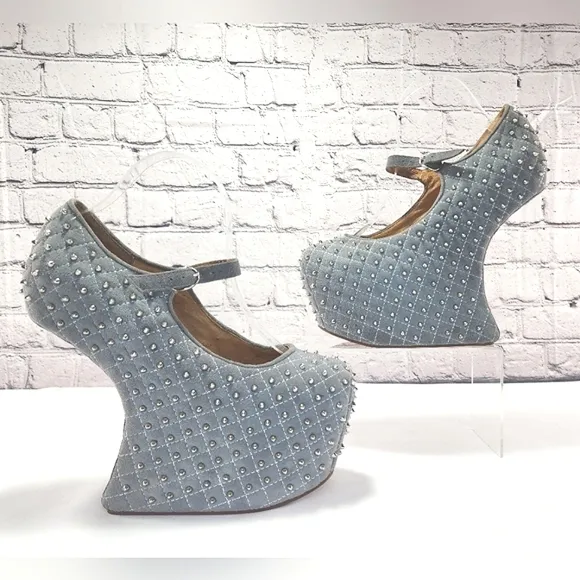 JEFFREY CAMPBELL - Gray, Spikes, heelless, Maryjane platform, approx. 7” Sz 9.5