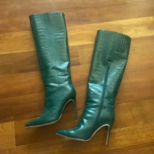Jeffrey Campbell Green Knee High Heeled Crocodile Boots