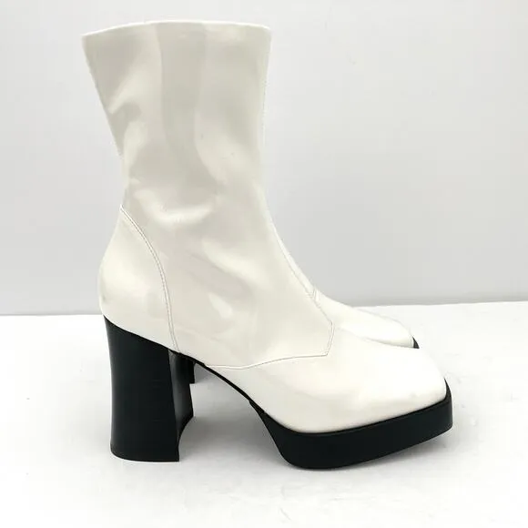 Jeffrey Campbell Kalopsia White Patent Leather Platform Gogo Boot Women's 7.5