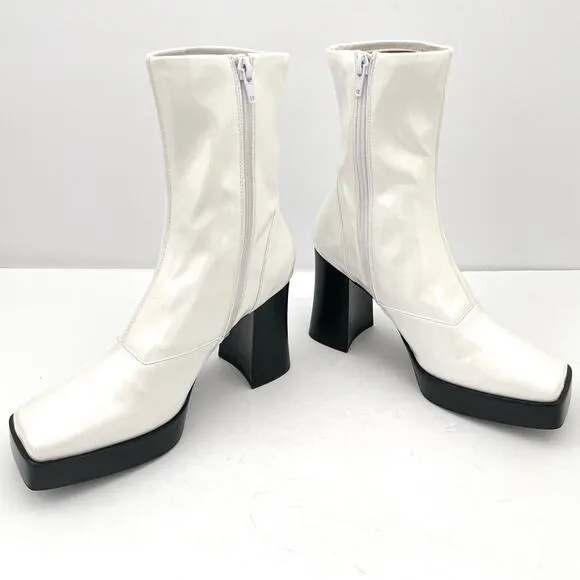 Jeffrey Campbell Kalopsia White Patent Leather Platform Gogo Boot Women's 7.5