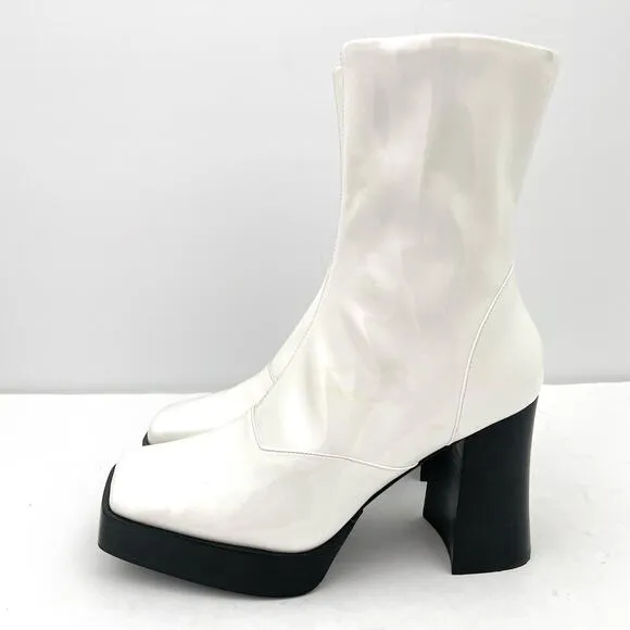 Jeffrey Campbell Kalopsia White Patent Leather Platform Gogo Boot Women's 7.5