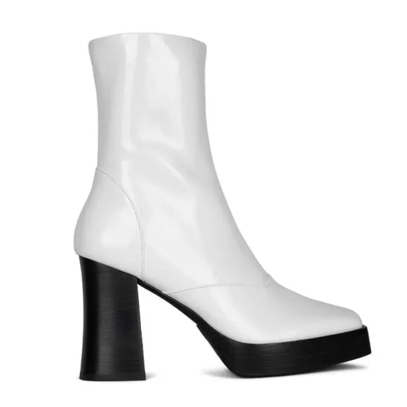 Jeffrey Campbell Kalopsia White Patent Leather Platform Gogo Boot Women's 7.5