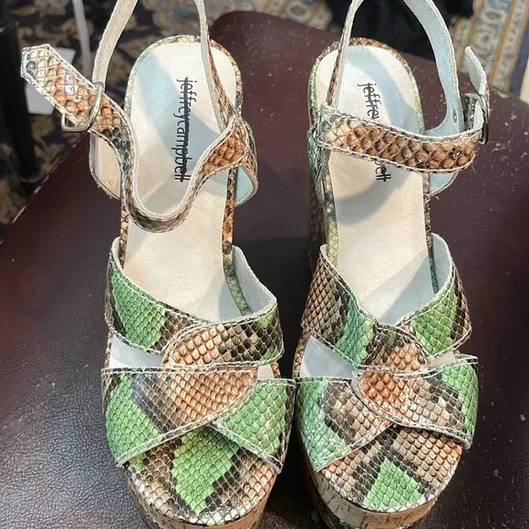 Jeffrey Campbell snake skin wedge platform shoes