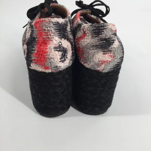 Jeffrey Campbell Tahiti Last Raffia Platform Espadrille Shoes 10 Black Red White