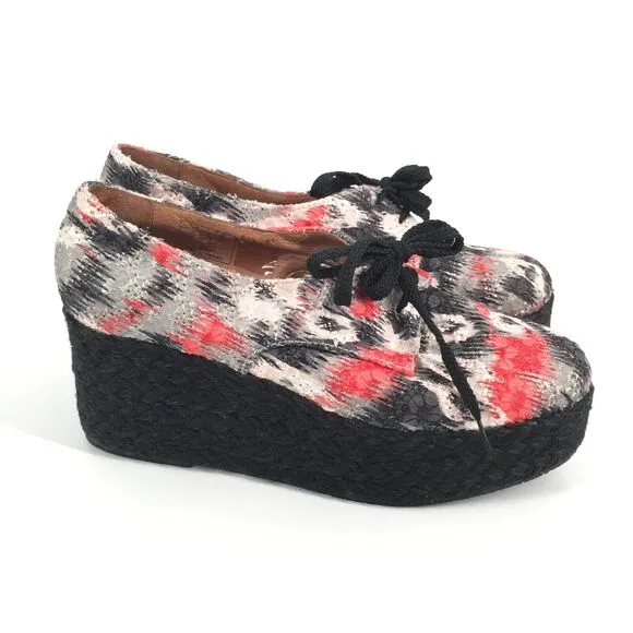 Jeffrey Campbell Tahiti Last Raffia Platform Espadrille Shoes 10 Black Red White