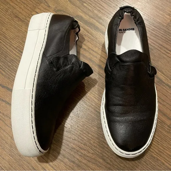 Jil Sander Platform Sneaker Black Leather Shoes