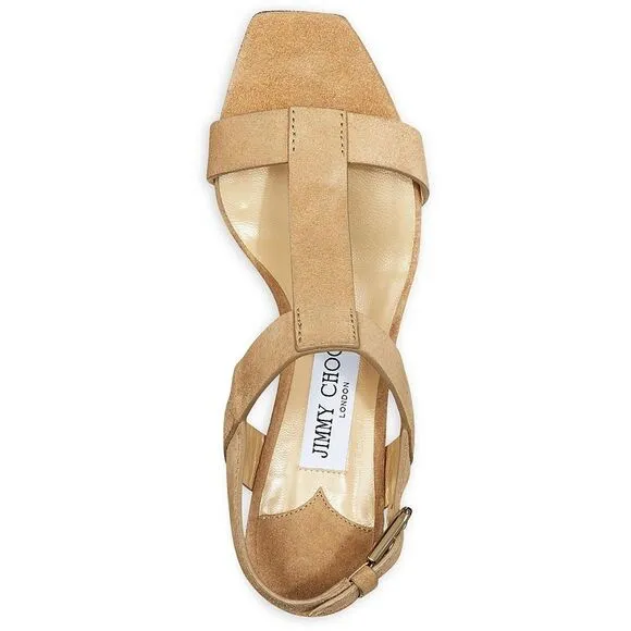 Jimmy Choo Womens Jin Ivory Leather Square Toe Dress Sandals Shoes New