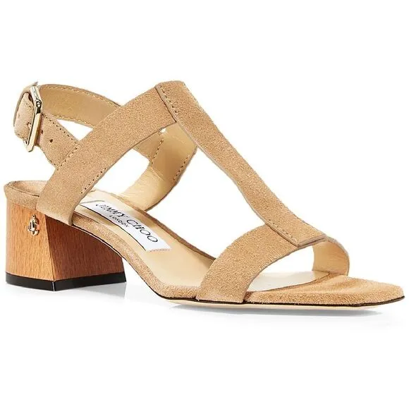 Jimmy Choo Womens Jin Ivory Leather Square Toe Dress Sandals Shoes New