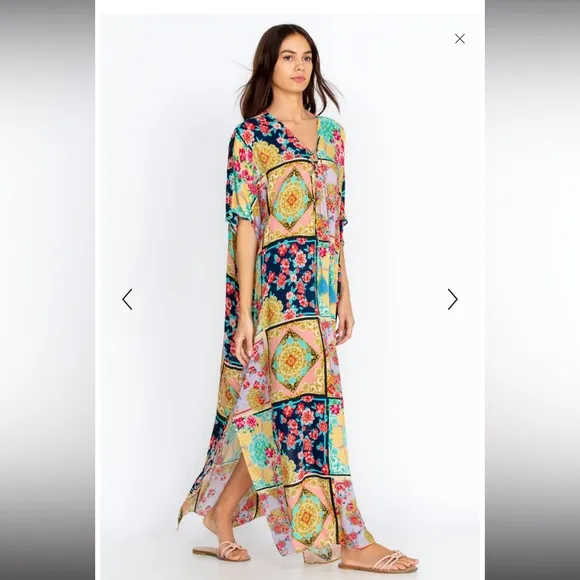 Johnny Was JAPER LACE UP MAXI KAFTAN DRESS Women’s S/M NWT