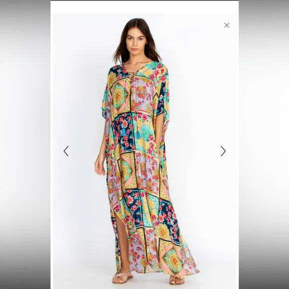 Johnny Was JAPER LACE UP MAXI KAFTAN DRESS Women’s S/M NWT