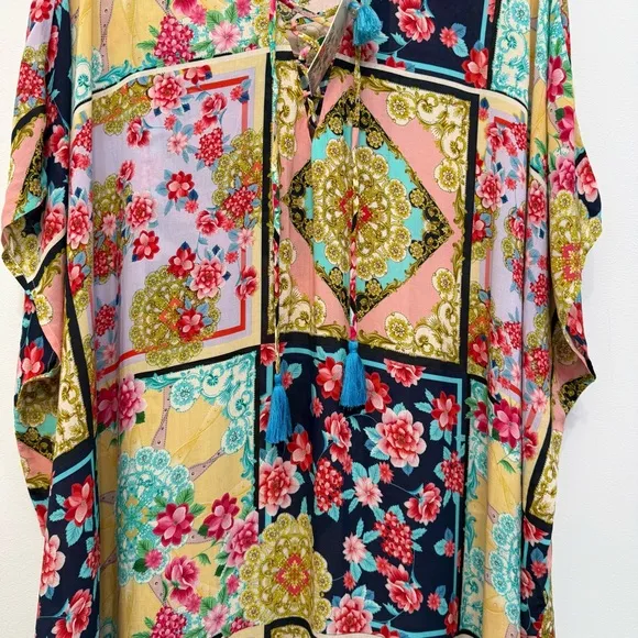 Johnny Was JAPER LACE UP MAXI KAFTAN DRESS Women’s S/M NWT