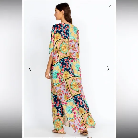 Johnny Was JAPER LACE UP MAXI KAFTAN DRESS Women’s S/M NWT