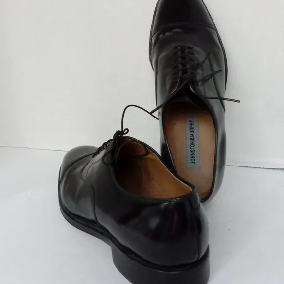 Johnston &amp; Murphy Oxford‎ Dress Shoes Cap Toe Leather Black Classic Size