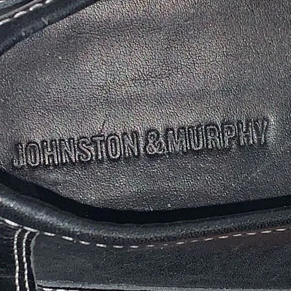 Johnston &amp; Murphy Mens Size 11 Leather Sheepskin Shoes Black Slip On Loafers
