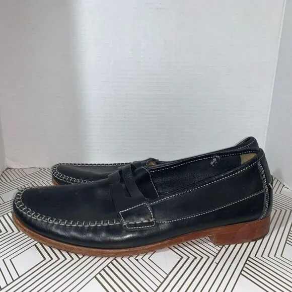 Johnston &amp; Murphy Mens Size 11 Leather Sheepskin Shoes Black Slip On Loafers