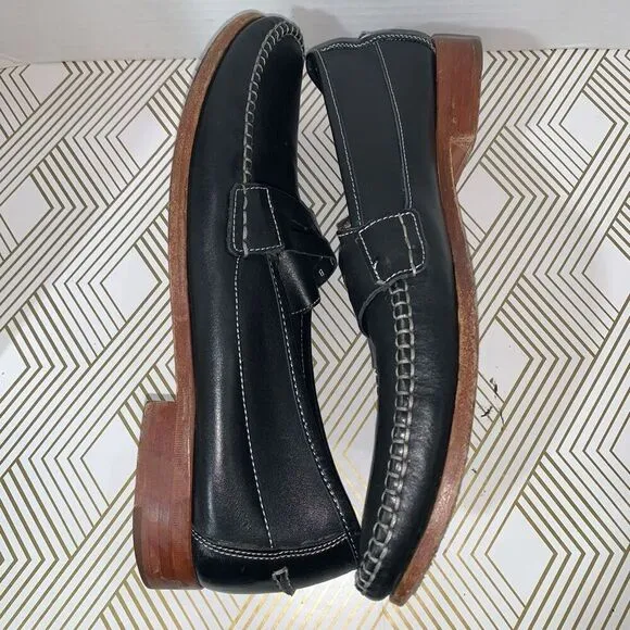 Johnston &amp; Murphy Mens Size 11 Leather Sheepskin Shoes Black Slip On Loafers