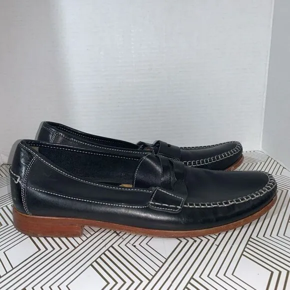 Johnston &amp; Murphy Mens Size 11 Leather Sheepskin Shoes Black Slip On Loafers