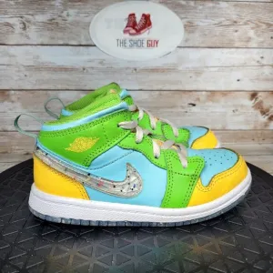 Jordan 1 Mid Kids Size 10C SE Glacier Ice/White-Citron Pulse Athletic Shoes