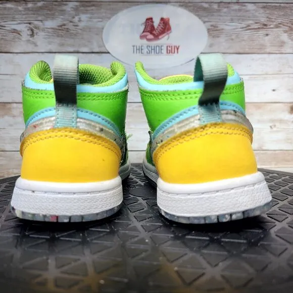 Jordan 1 Mid Kids Size 10C SE Glacier Ice/White-Citron Pulse Athletic Shoes