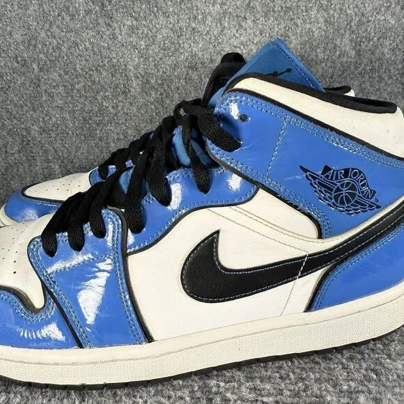 Jordan 1 Mid Signal Blue Mens 10.5 Shoes Athletic Sneakers White Black