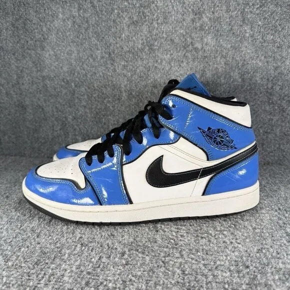 Jordan 1 Mid Signal Blue Mens 10.5 Shoes Athletic Sneakers White Black