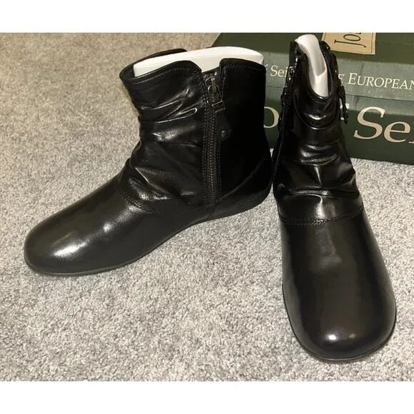 Josef Seibel Leather Boots Women 37 6-6.5 Black Faux Fur Lined Naly Faye