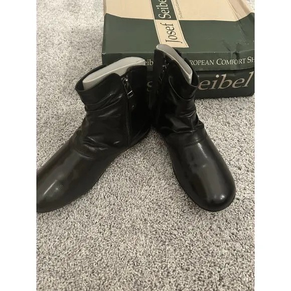 Josef Seibel Leather Boots Women 37 6-6.5 Black Faux Fur Lined Naly Faye