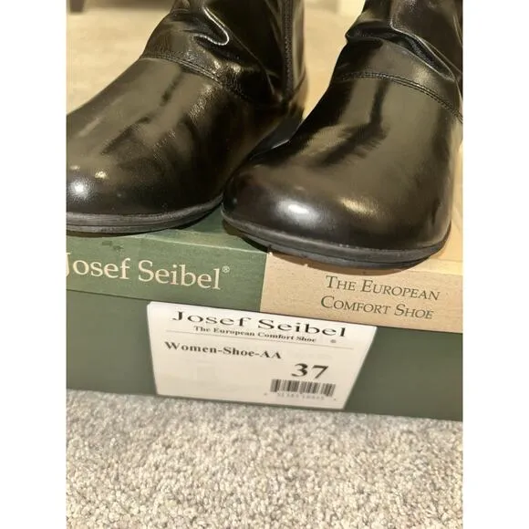 Josef Seibel Leather Boots Women 37 6-6.5 Black Faux Fur Lined Naly Faye