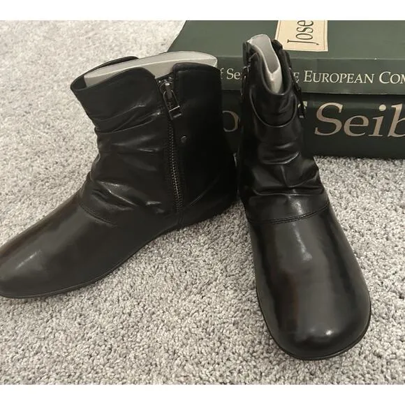 Josef Seibel Leather Boots Women 37 6-6.5 Black Faux Fur Lined Naly Faye